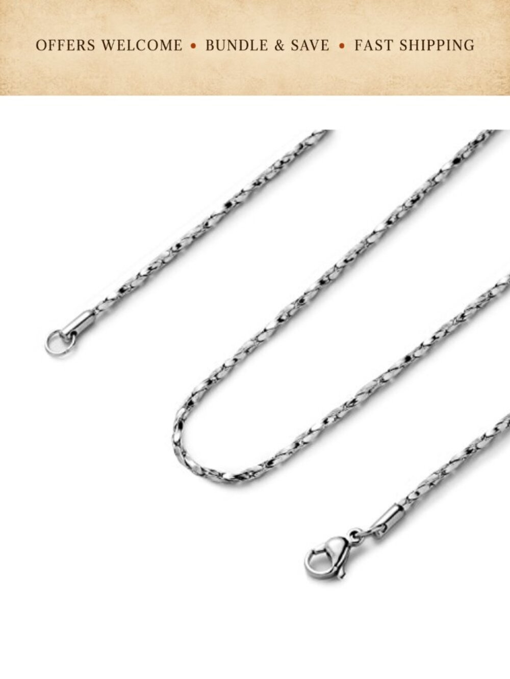 Titanium Stainless Steel Necklace 1.8mm Curb Chain 16-30 Inch Lobster Clasp